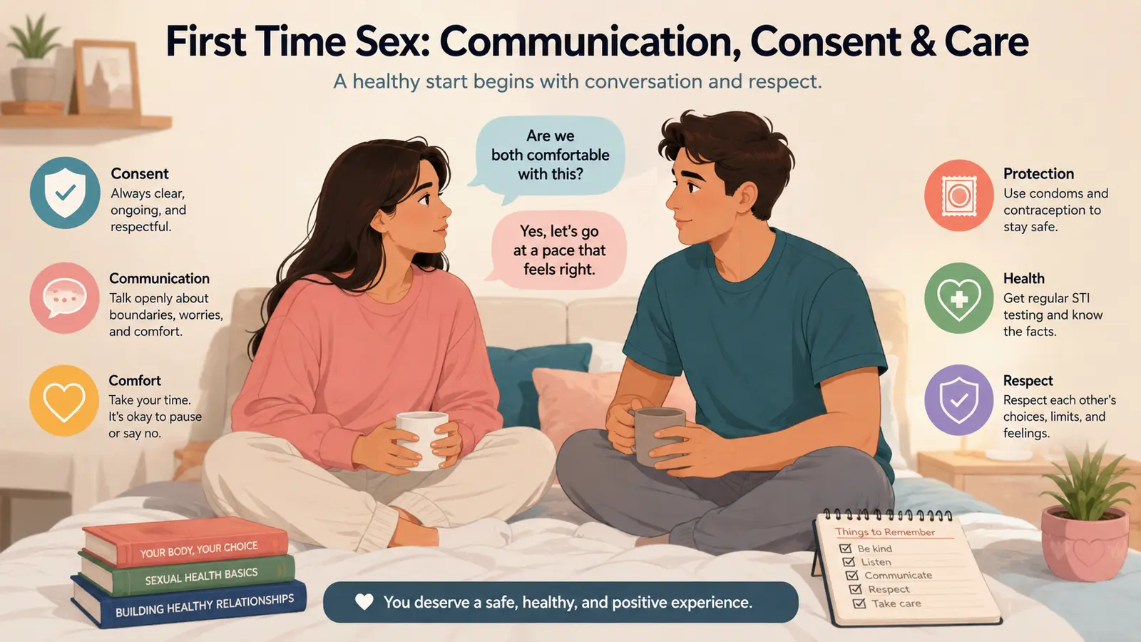 First time sex and sexual health discussion between adults