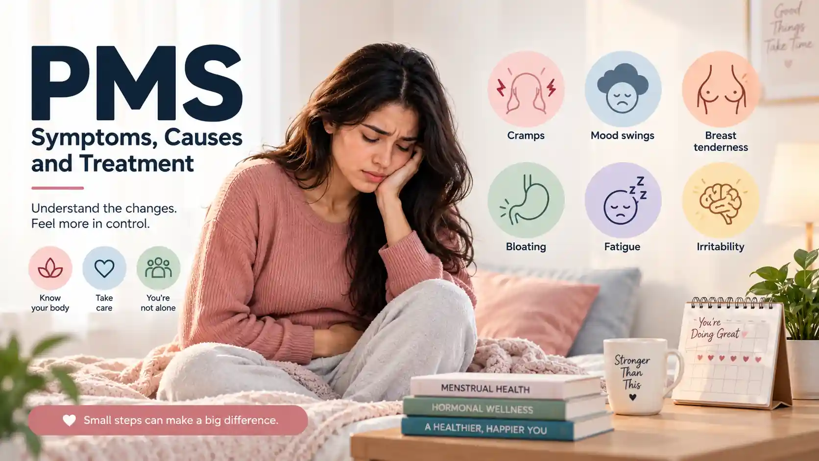 Woman experiencing PMS symptoms before her period